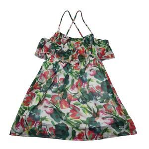 Powder Room Shirt Womens XL Multicolor Sleeveless Spaghetti Strap Logo Tropical